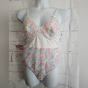 One Piece Lingerie Teddy  Pastel Floral Plus size 3XL Adjustable Straps V-neck